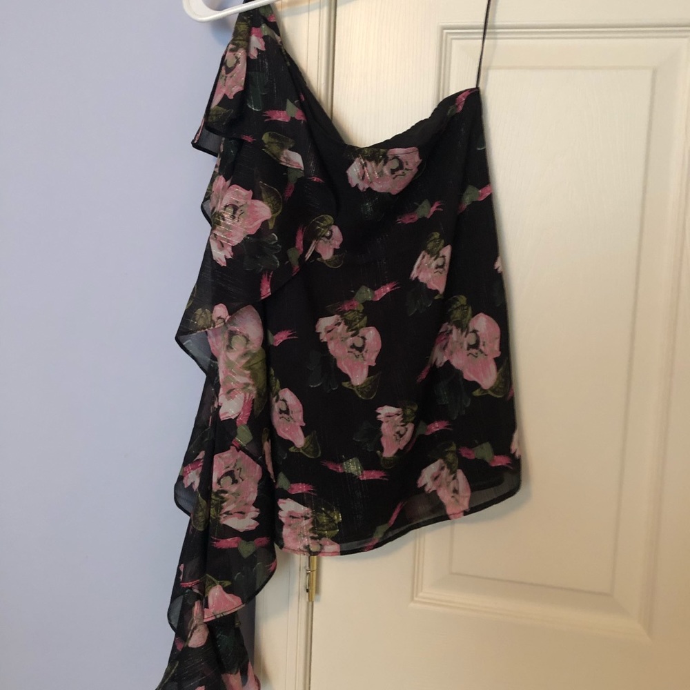 Aqua Floral one shoulder top